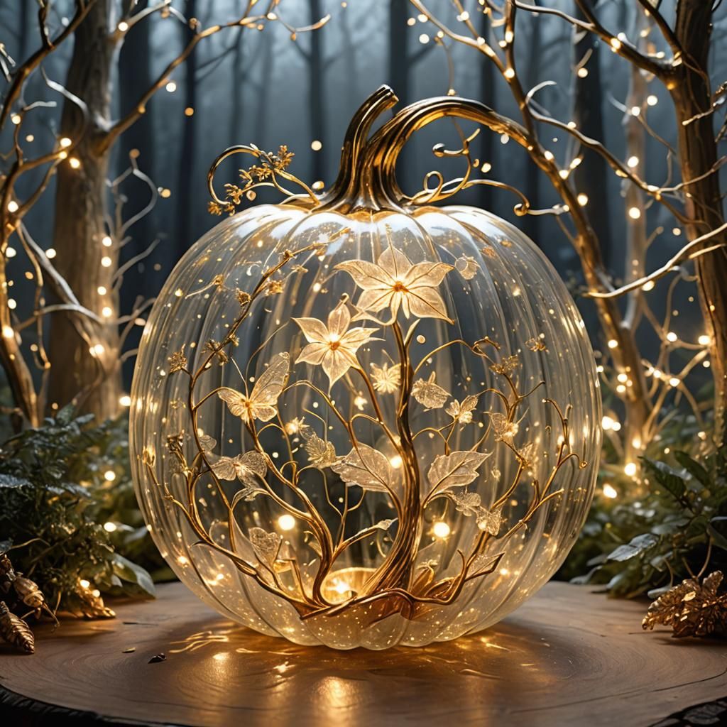 Starlight Fairy in Etched Glass Pumpkin