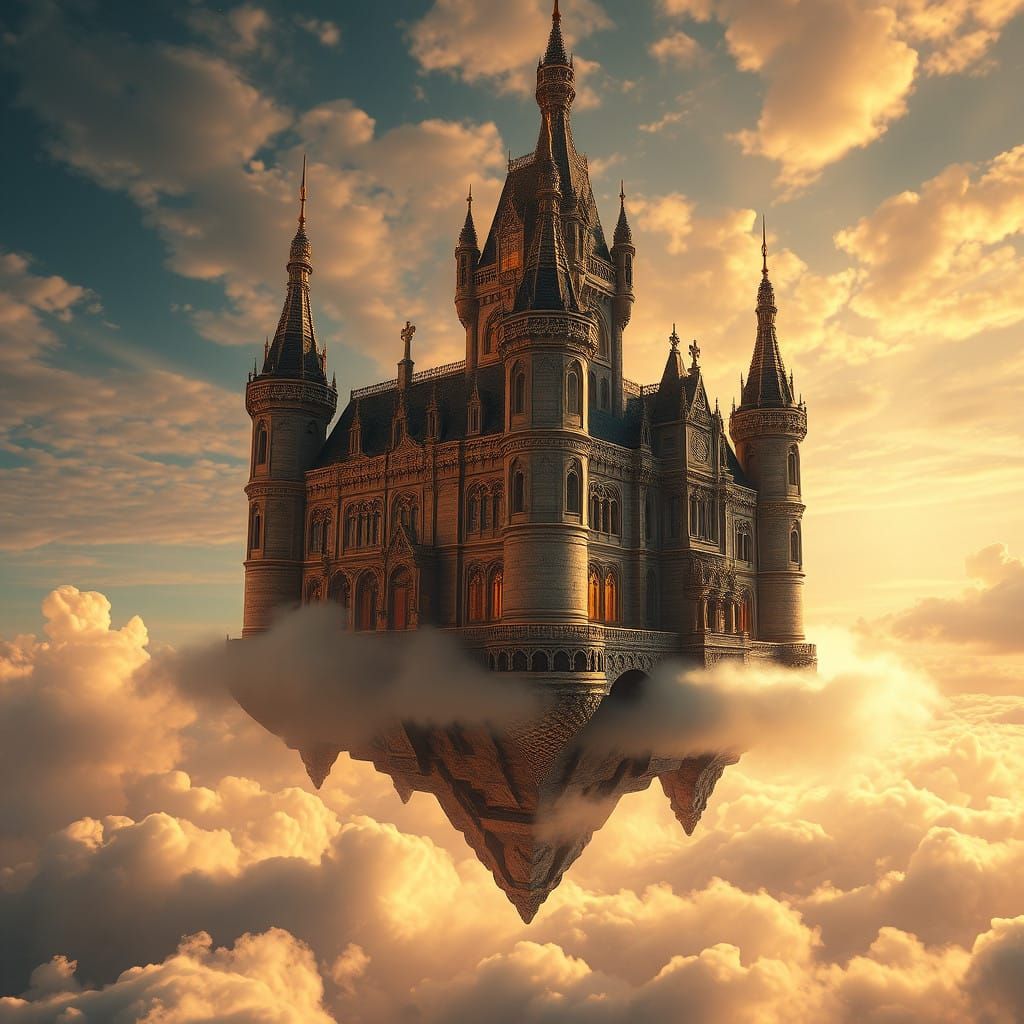 Futuristic Castle Soars Amidst Celestial Landscape