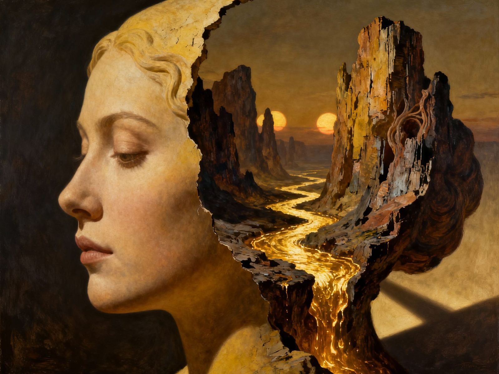 Surreal Woman's Head Revealing Inner Dreamscape