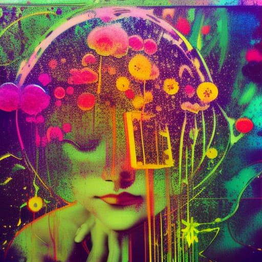 Glitched Flower Garden in Retrowave Style