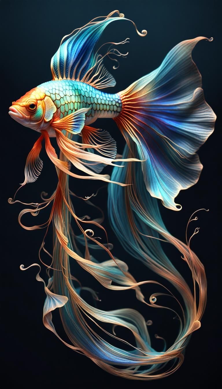 Kintsugi Beta Fish with Flowing Iridescent Tail