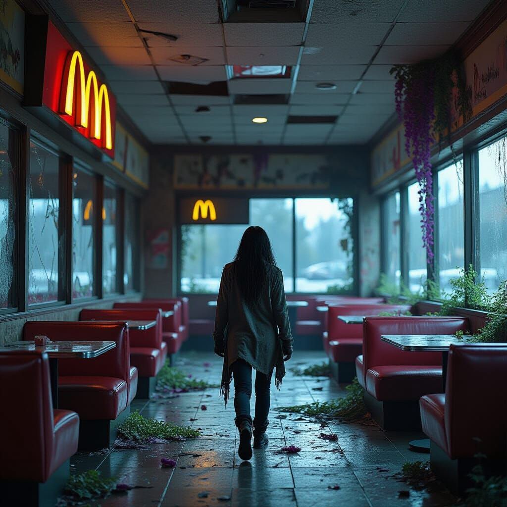 Survivor in Overgrown McDonald's After Alien Invasion