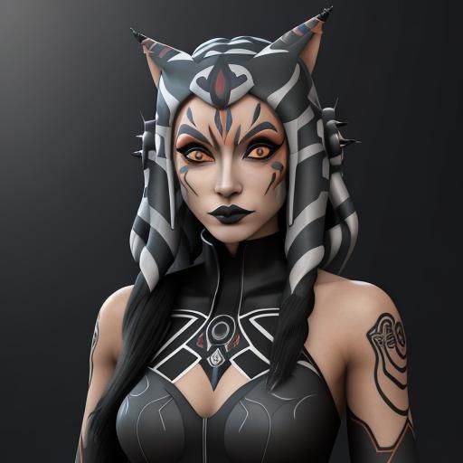 Teenage Goth Ahsoka with Piercings in Vector Fractal Style