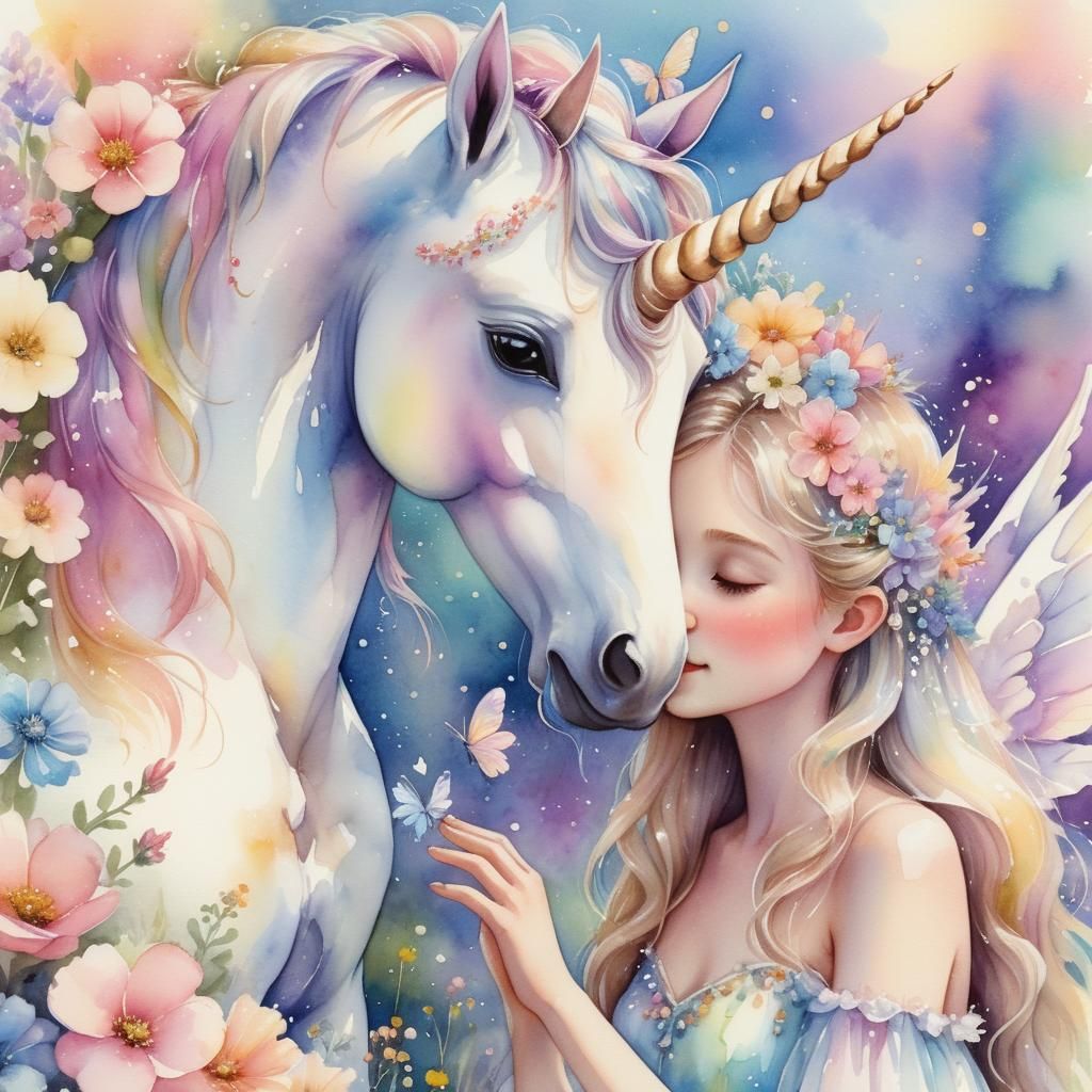 Unicorn and Fairy Princess Watercolor Illustration