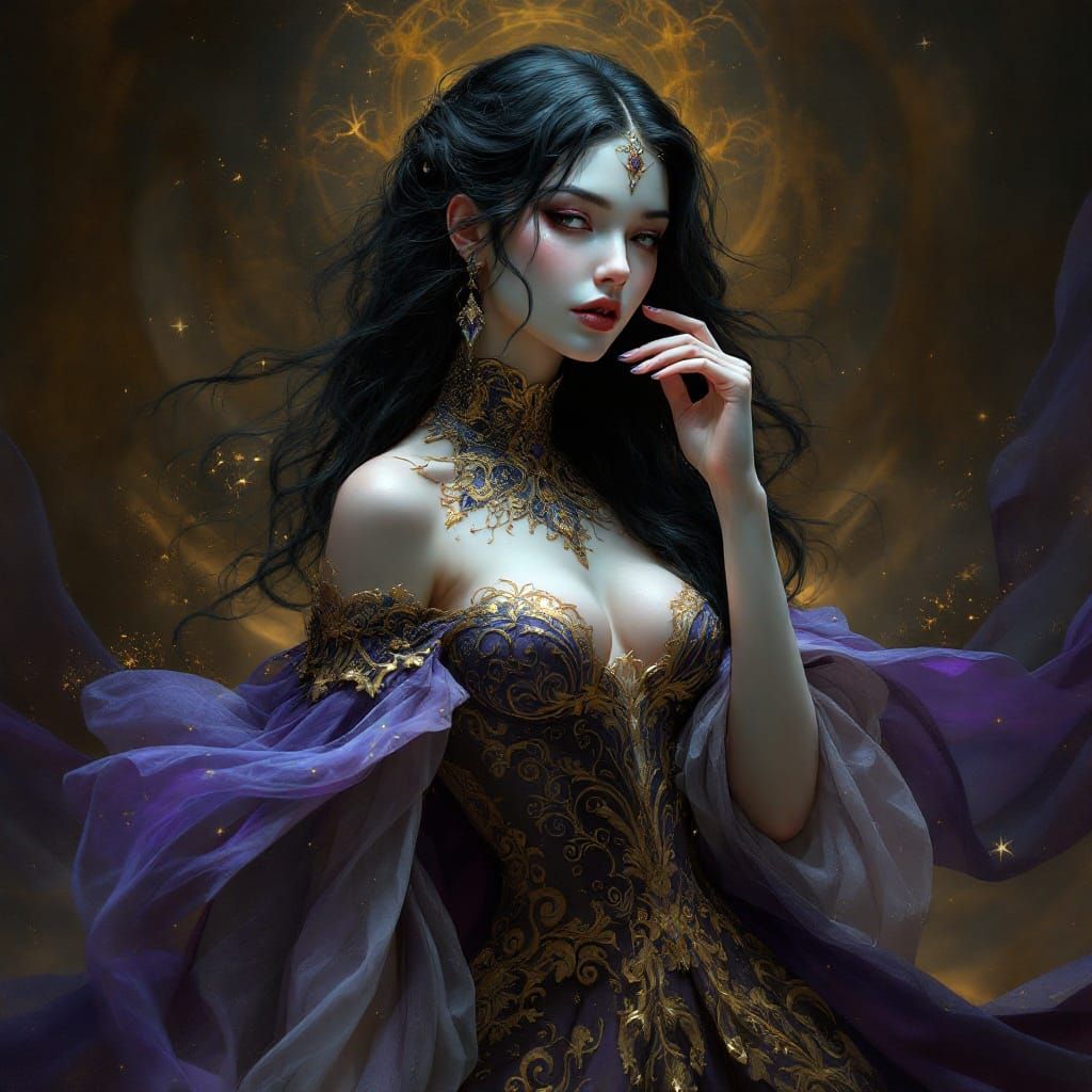 Elegant Woman in Regal, Mystical Setting, in Highly Detailed...