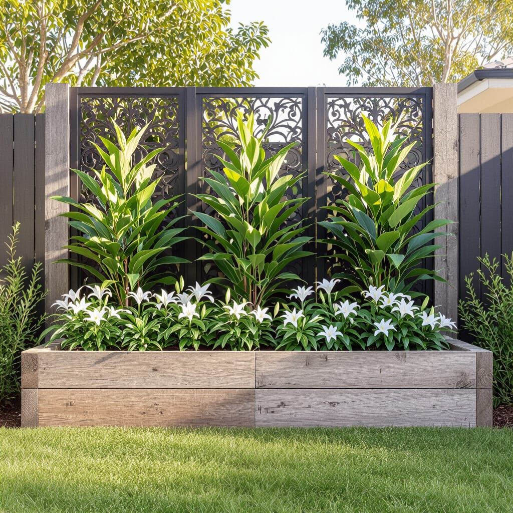 Raised Garden Bed with Lilly Pilly and Decorative Screens