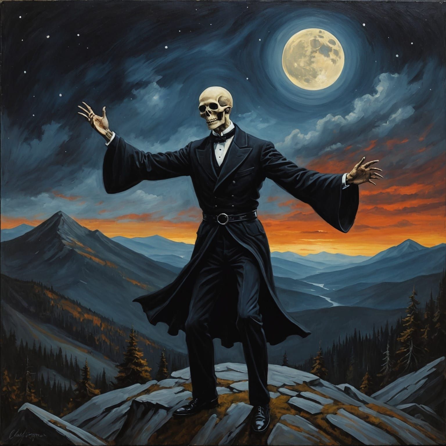 Ominous Dance Macabre on Bald Mountain in Oils