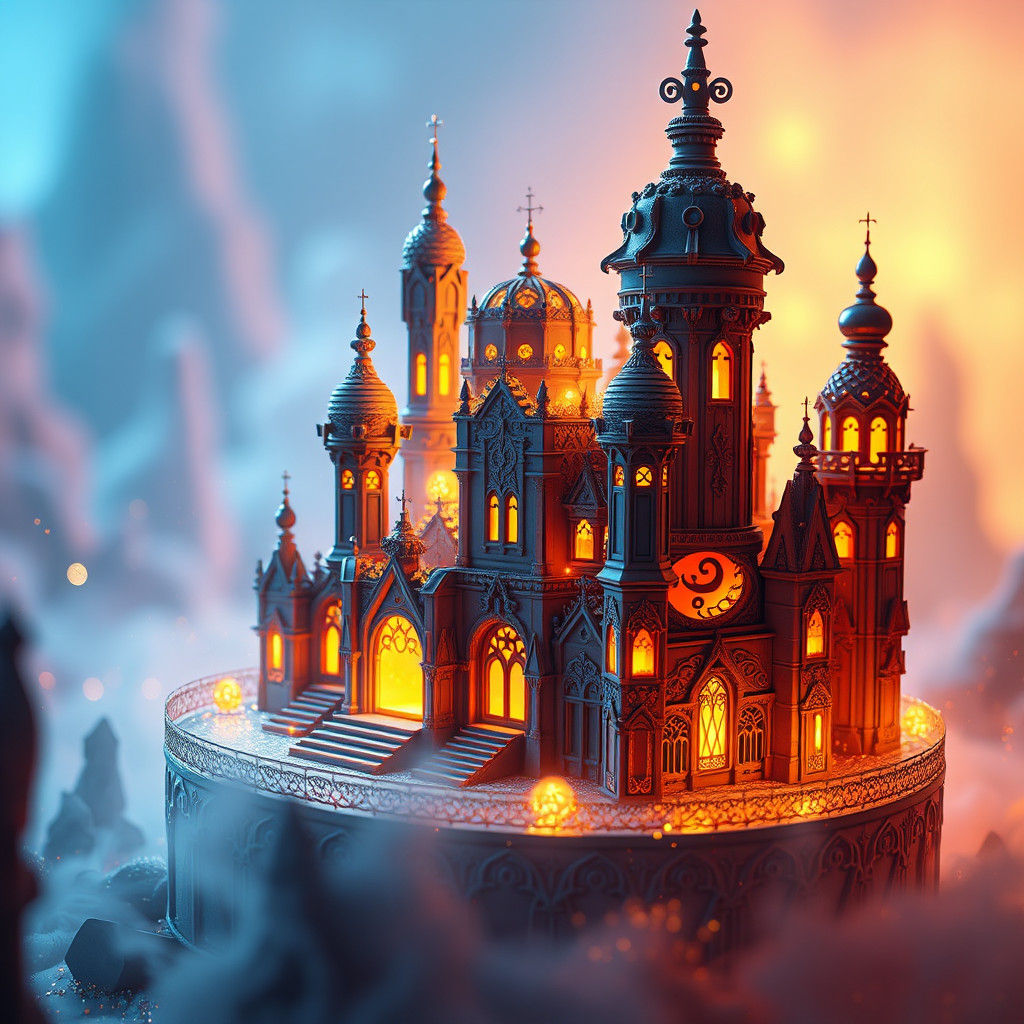 City of Lights Cake in Dreamlike Concept Art