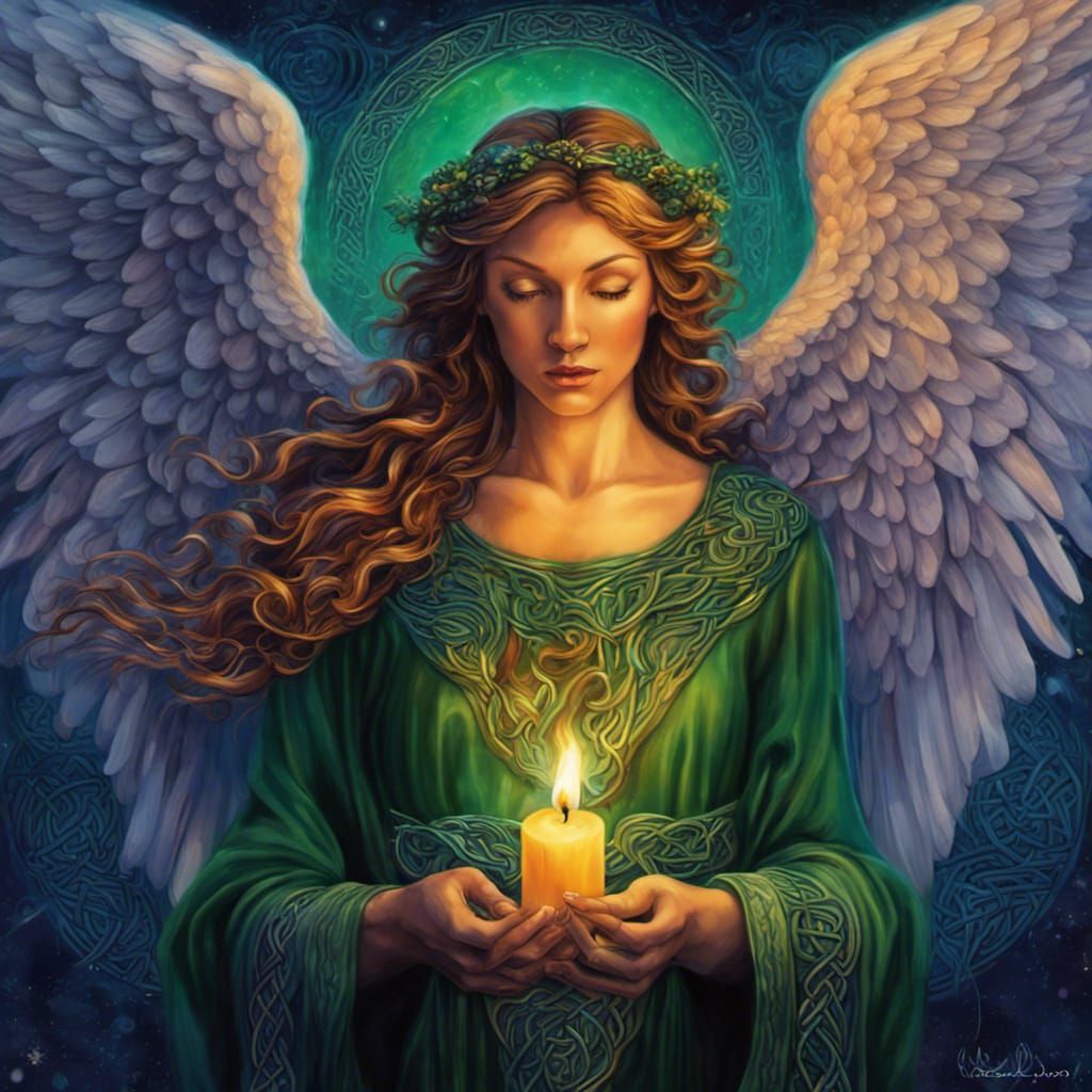 Celtic Christmas Angel in Flight: Colorful Fantasy Art