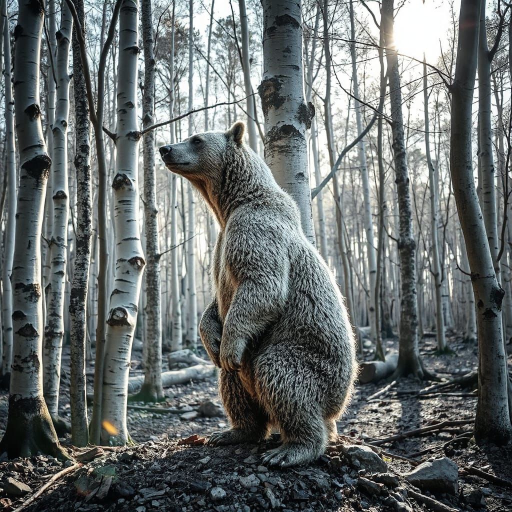 Chrome Forest Encounter in Futuristic Style