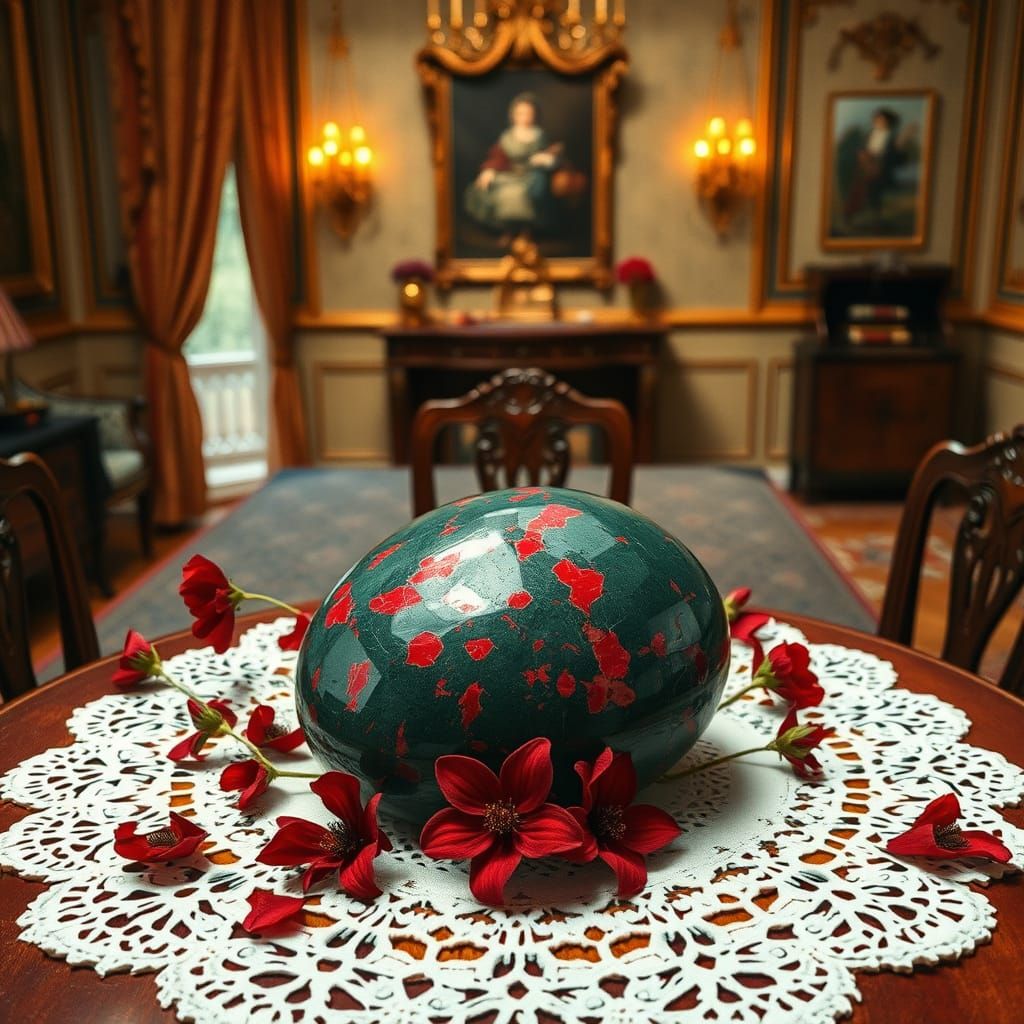 Bloodstone and Red Flowers in Whimsical Style