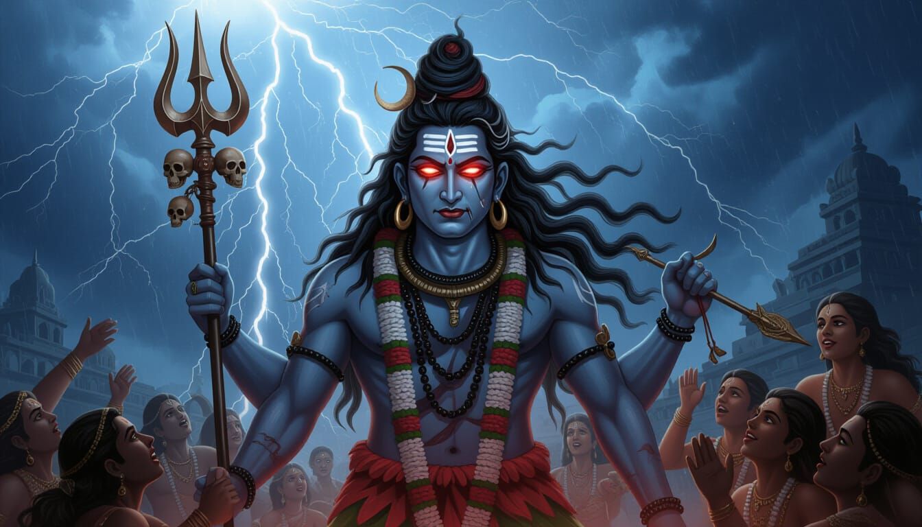 Lord Shiva as Bhairav in Lightning Storm