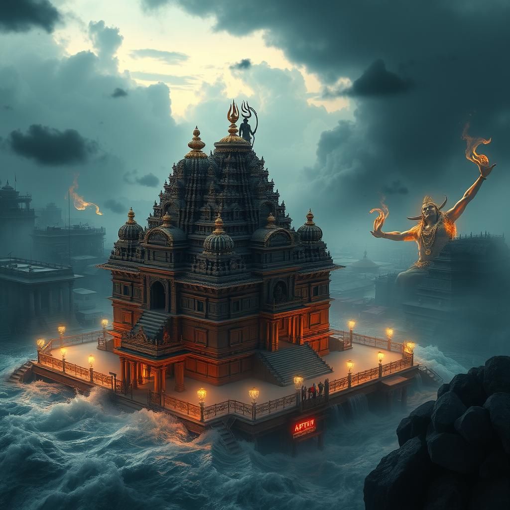 Temple of Shiva Amidst Colossal Flood
