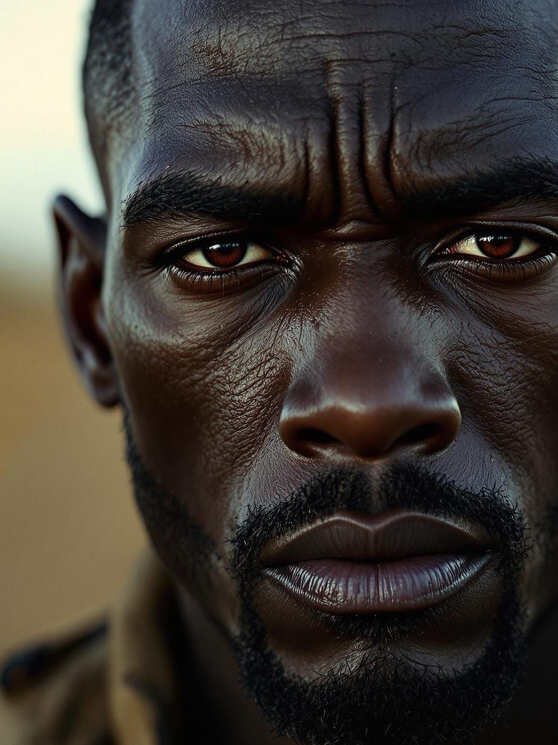 Powerful Soldier Portrait in Hyperrealistic Style