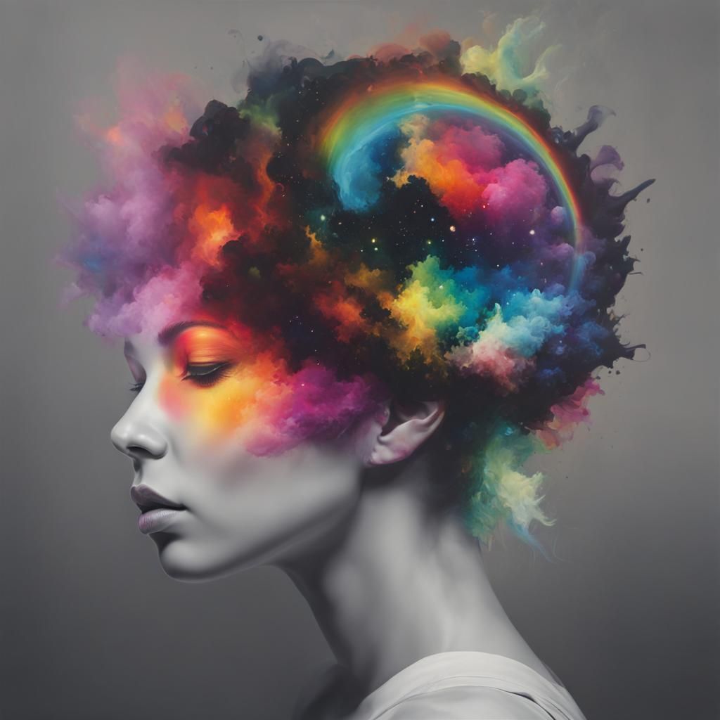 Rainbow Galaxy Mind Explosion in Abstract Painting