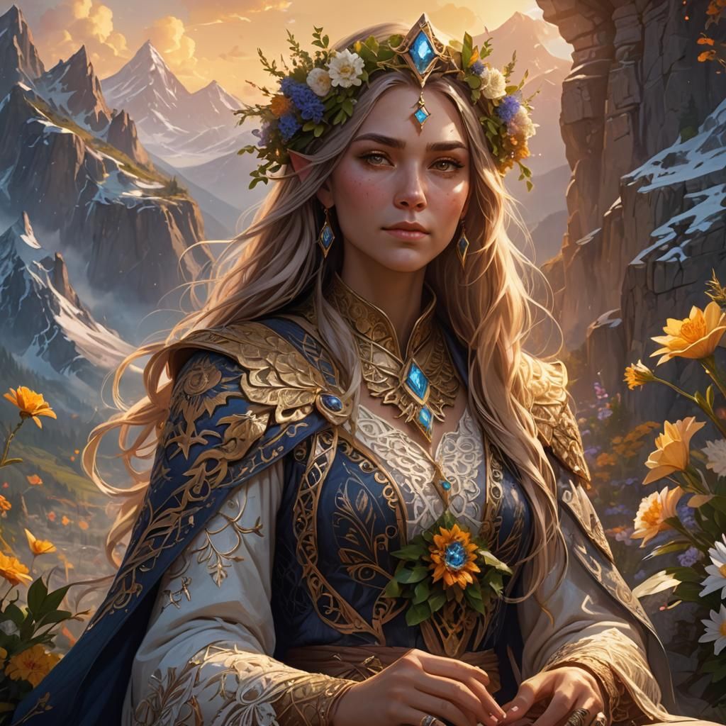 Sorceress Weaving a Wreath: Fantasy Concept Art