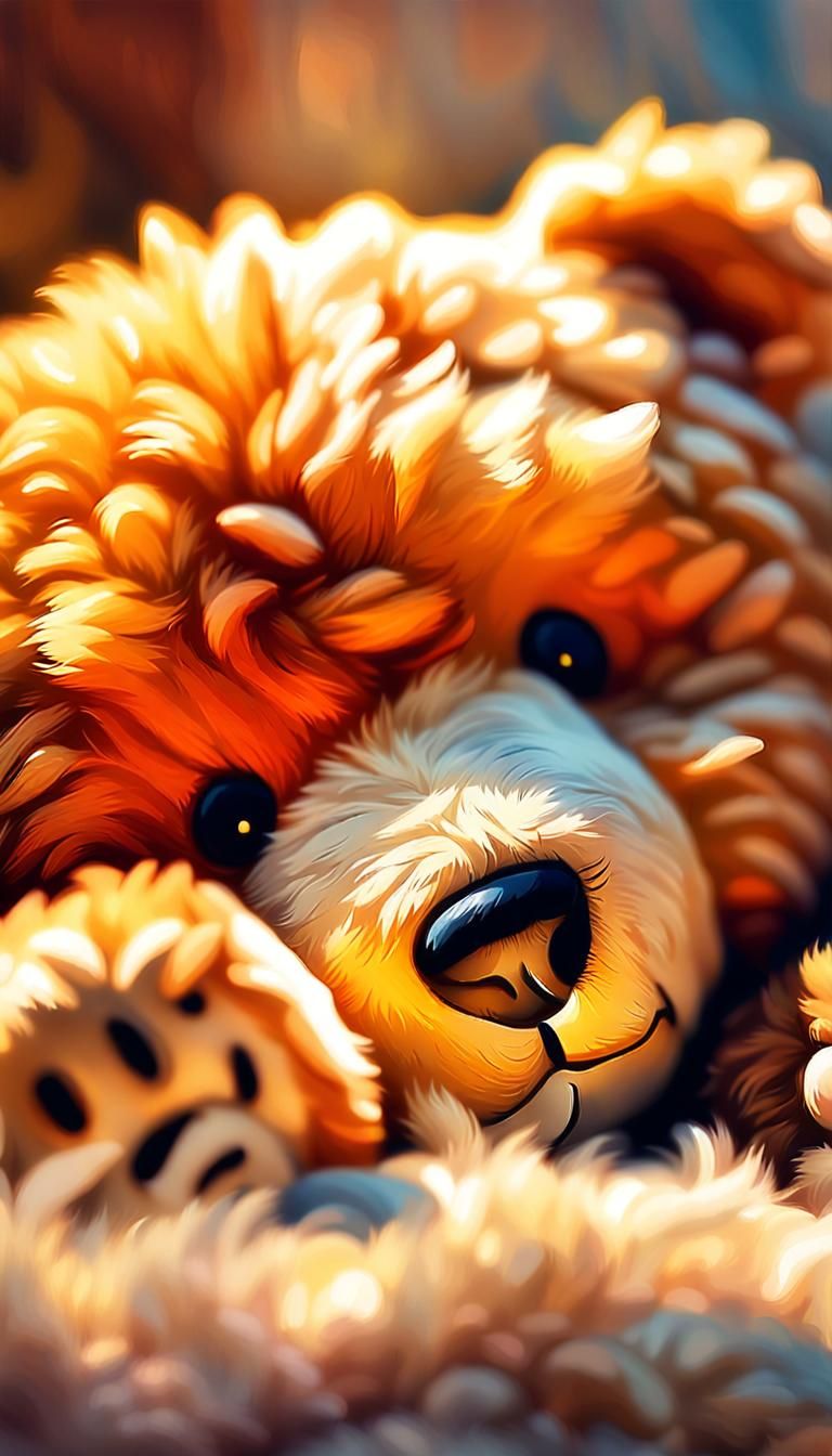 Sleeping Teddy Bear in Whimsical Oil Painting