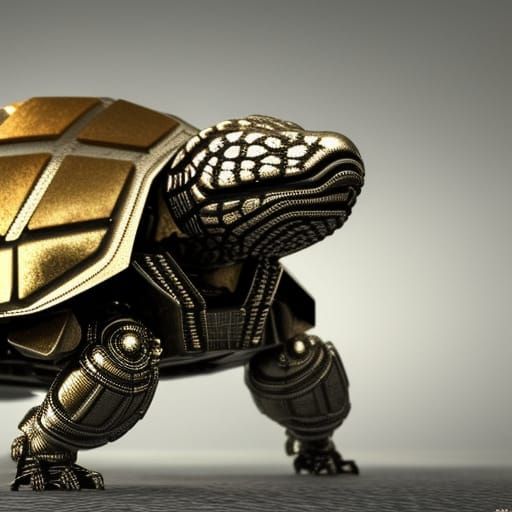Futuristic Silver and Golden Mechanical Tortoise