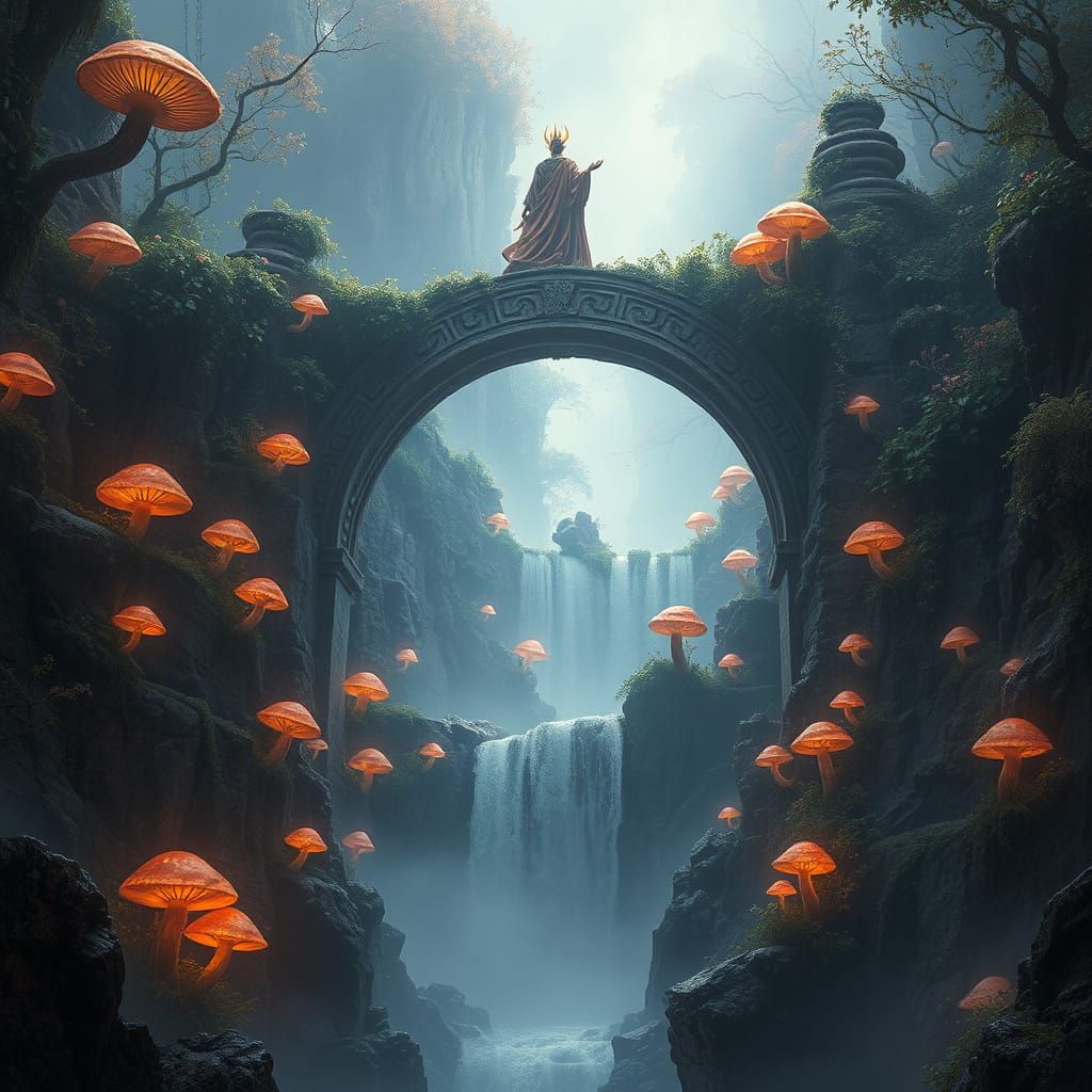 Regal Figure in Lush, Ethereal Landscape