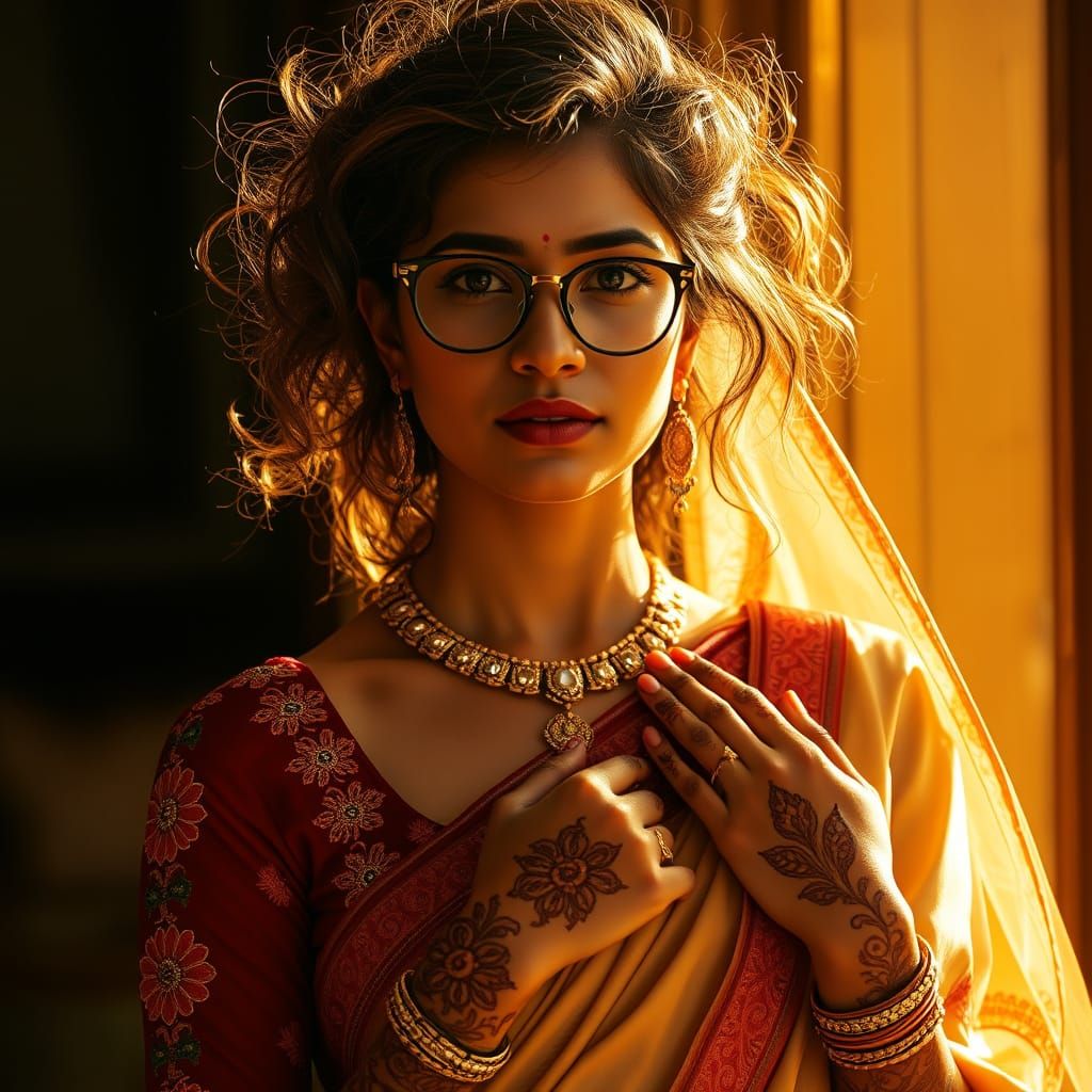 Indian Bride Portrait in Romantic Realism Style