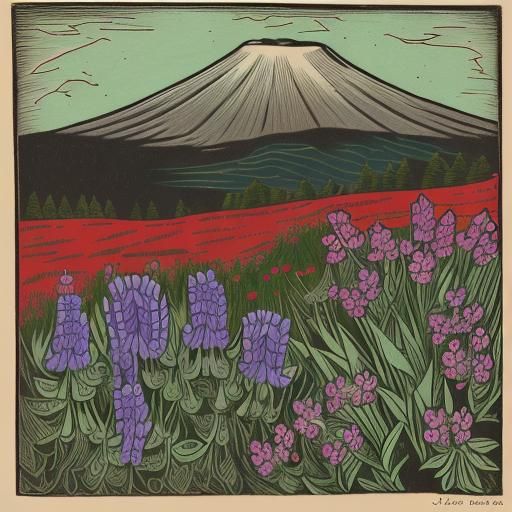 Vermont Landscape Woodcut Inspired by Posada