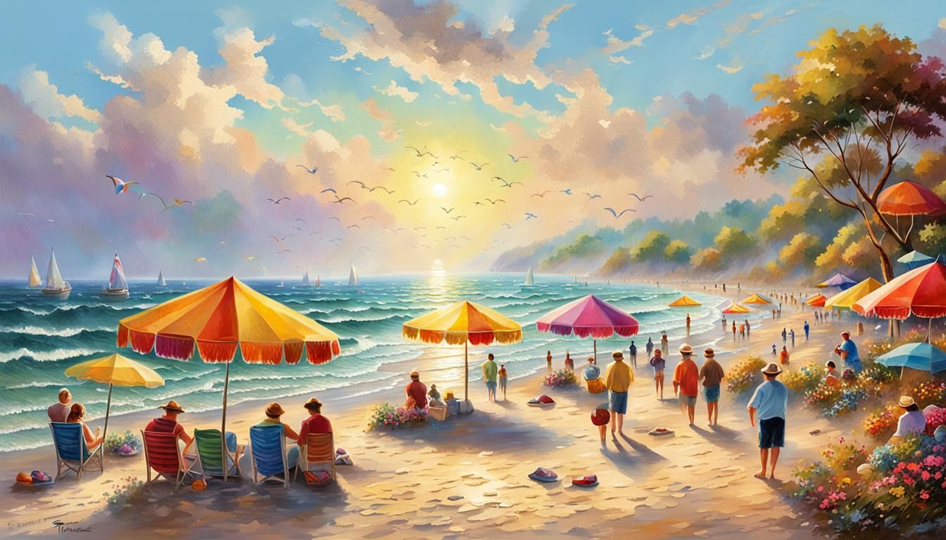 Summer Beach Scene in Digital Painting Style