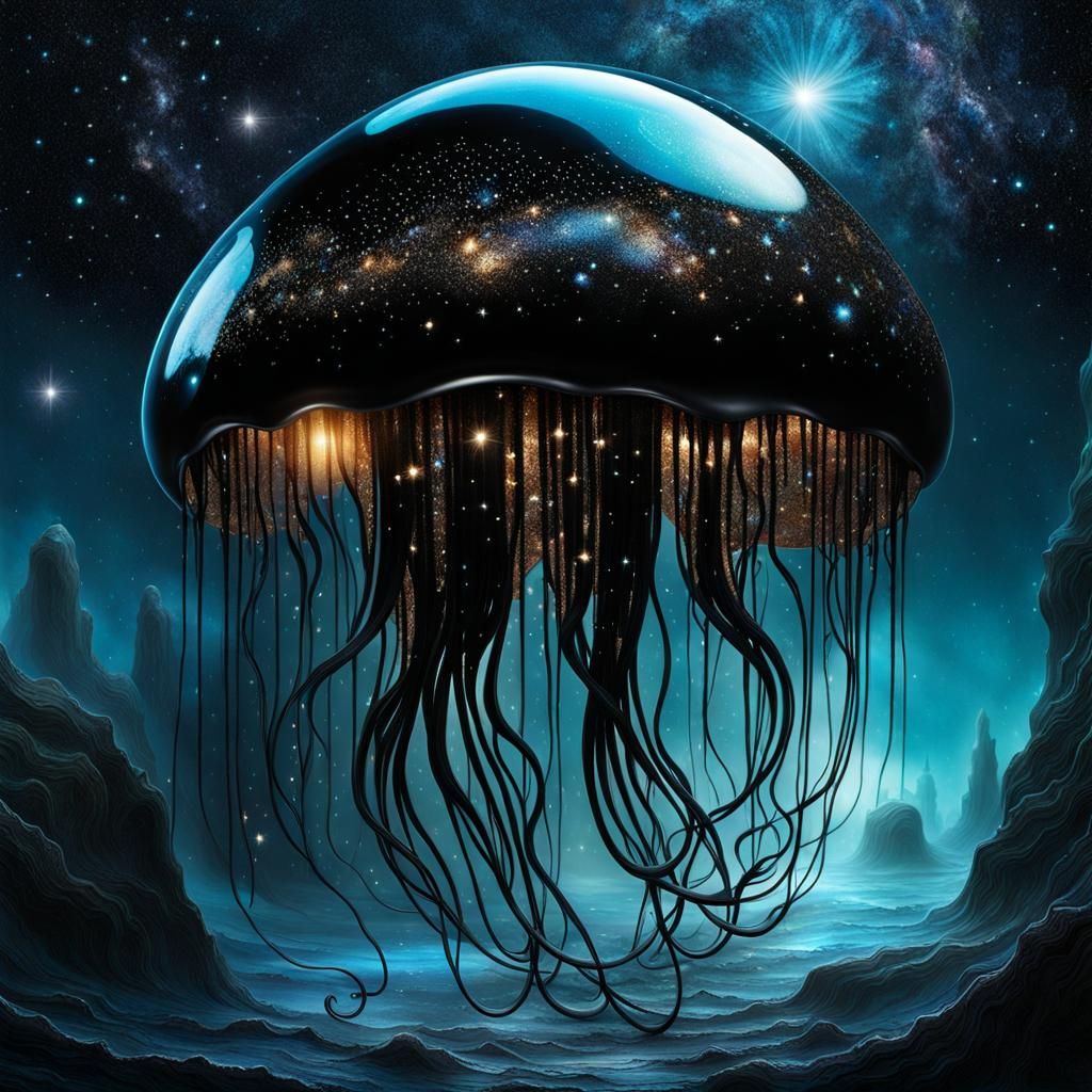 Deep Black Jellyfish in Underwater Paradise