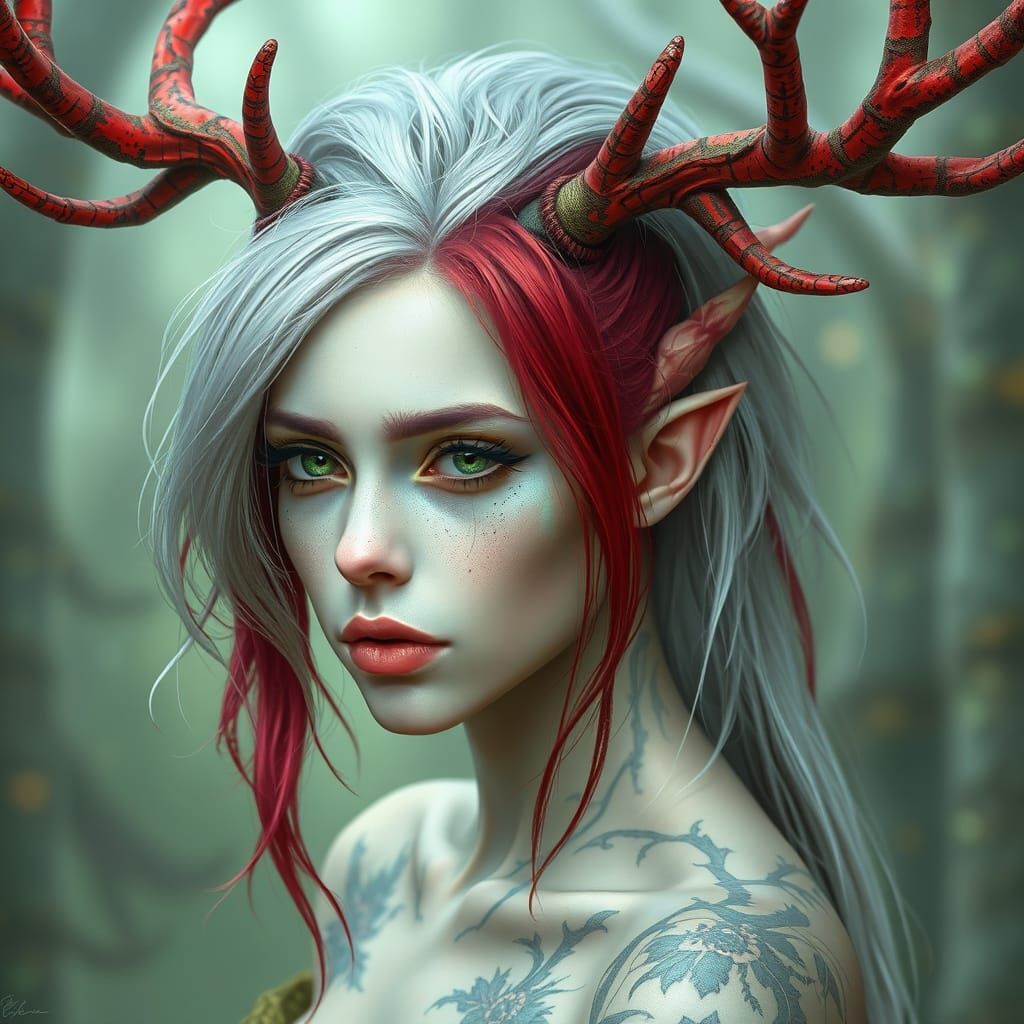 Mystical Forest Dryad with Coral Antlers