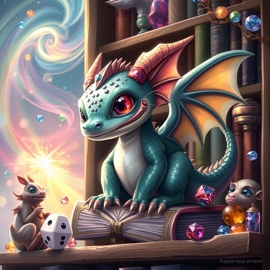 Dreamlike Dragons' Dice Rolling Event in Whimsical Futurism