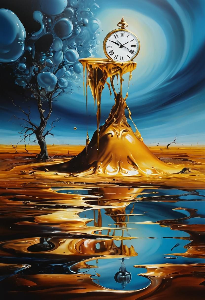 Clock in Reality warp painted in surreal art style combined with minimalism and contemporary art by Salvador Dali and Re...