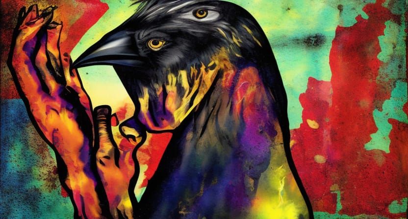 Dog-Faced Raven Spirit's Blessing in Art Nouveau Style