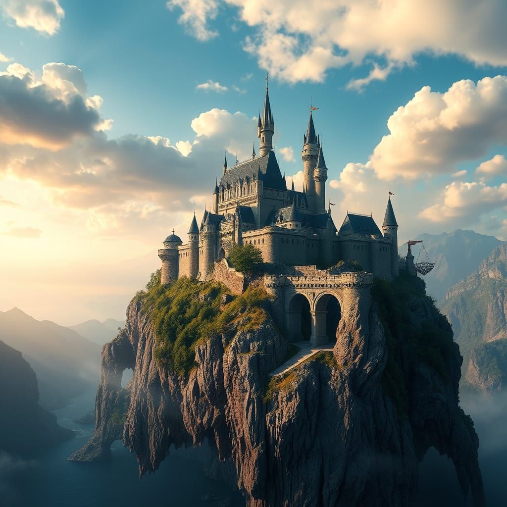 Epic Castle on a Cliff Island in Realistic Digital Art