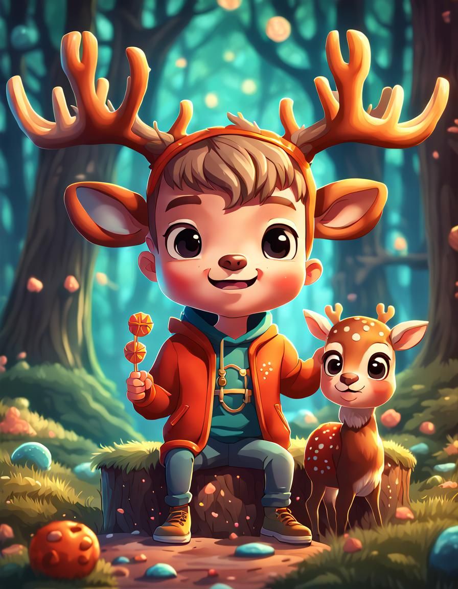 Adorable Deer-Human Hybrid Chibi Concept Art