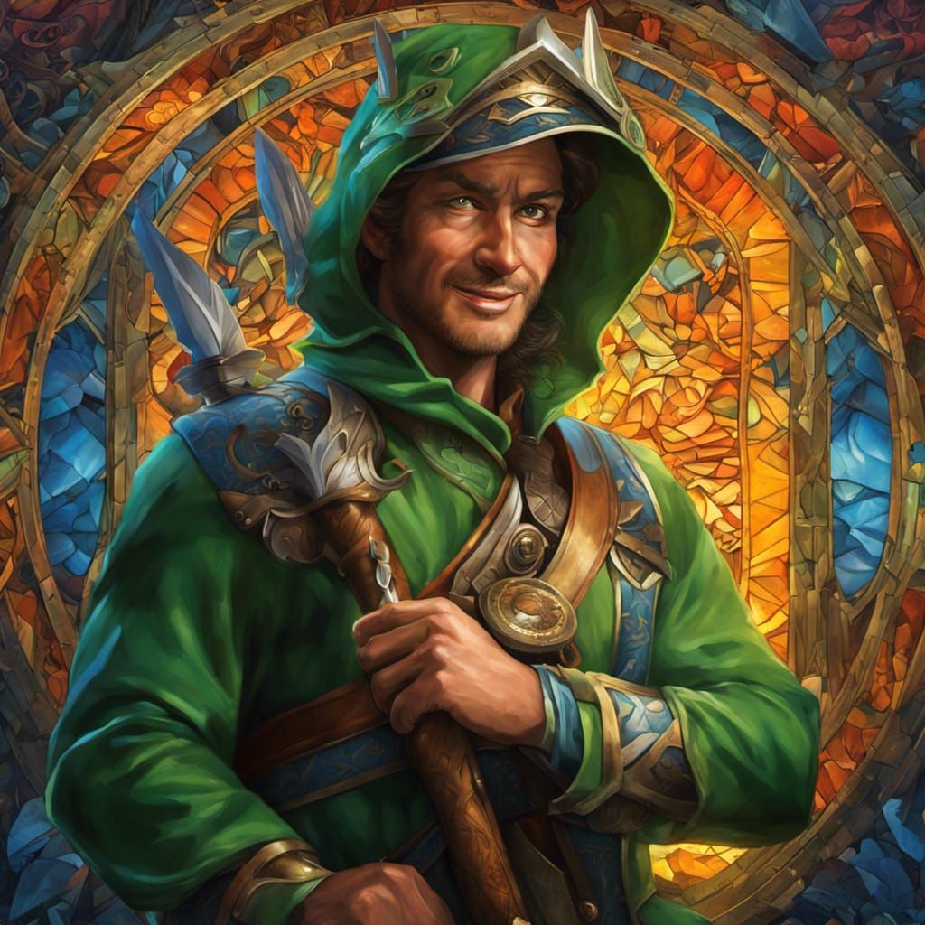 Robin Hood Portrait in Magical Stained Glass Style