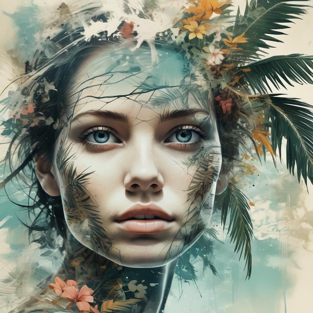 Double Exposure: Woman and Tropical Beach