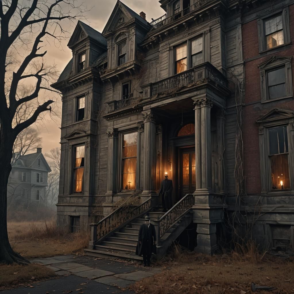 Haunted Hudson Valley Mansion with Ghostly Figure
