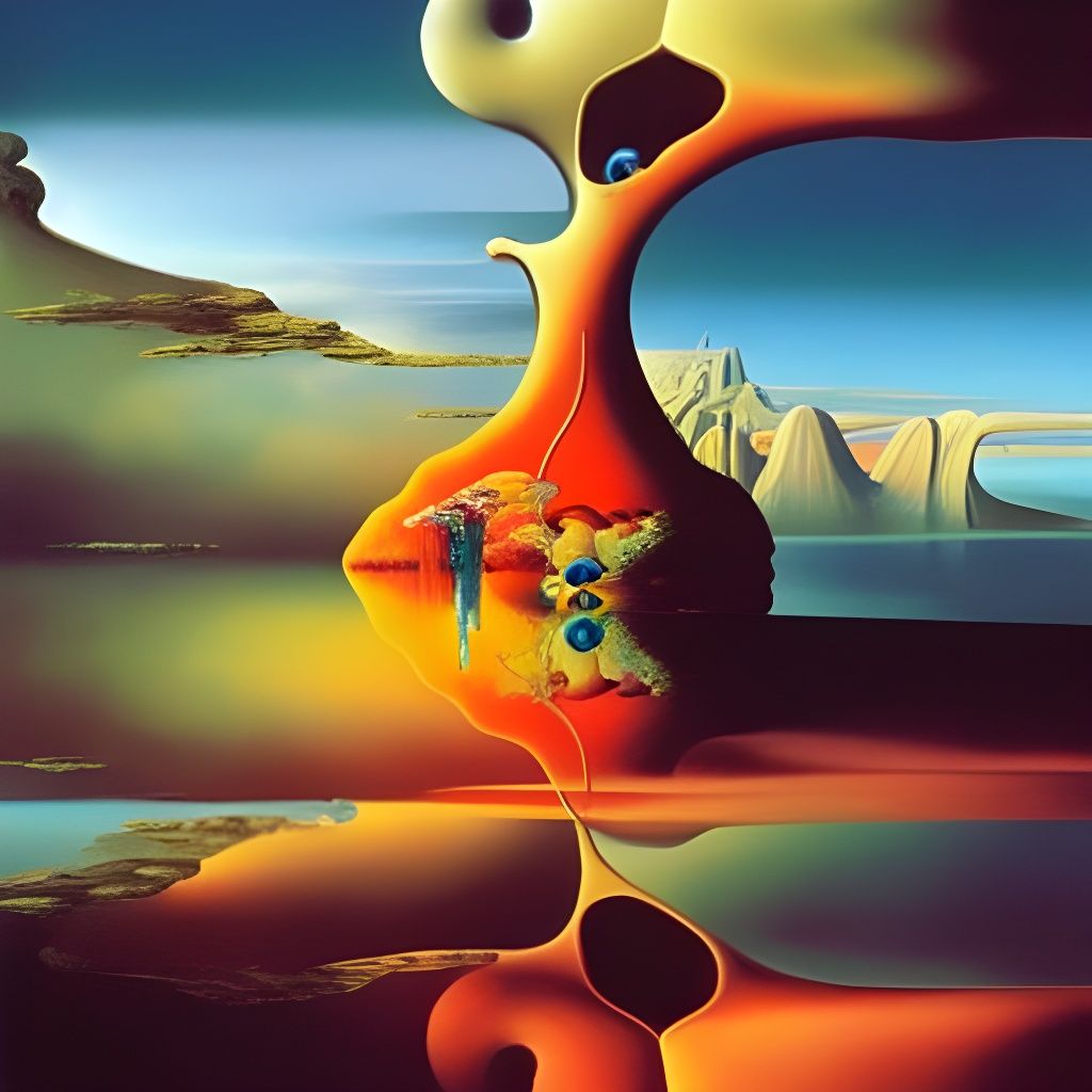 Surreal Submarine in Melting Oil Fantasy Landscape