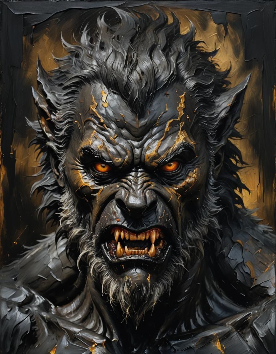 Werewolf Portrait in Oil with Impasto Brushstrokes