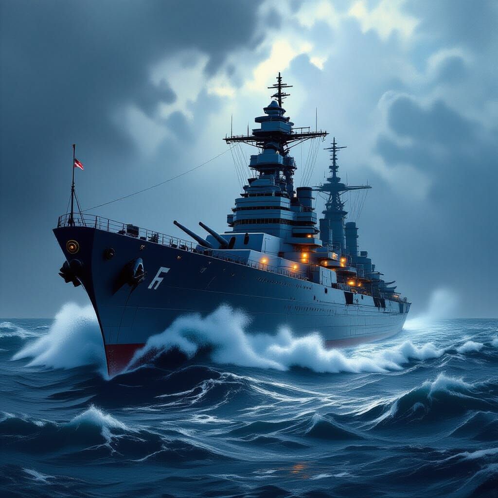 Colossal Battleship Yamato in Stormy Seas