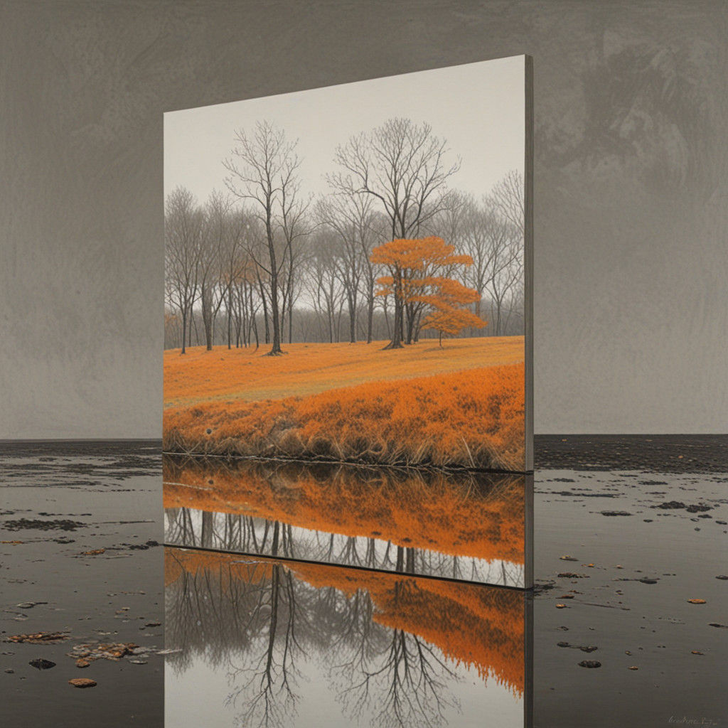 Surreal Landscape with Mirrored Reflections in Abstract Colo...