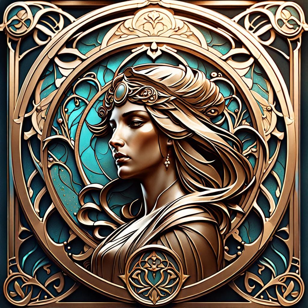 Fantasy Plaque in Art Nouveau Style