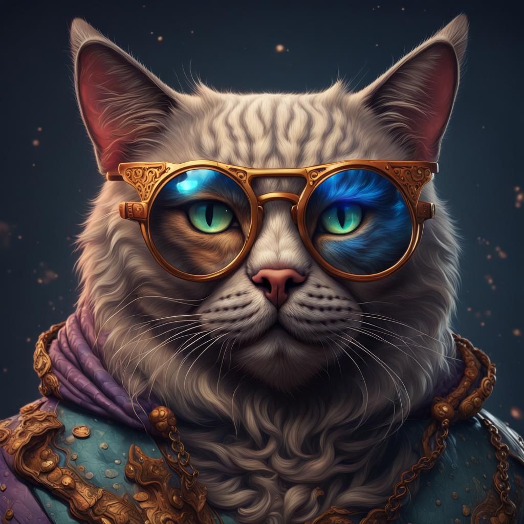 Cool Cat with Glasses in Detailed Digital Art