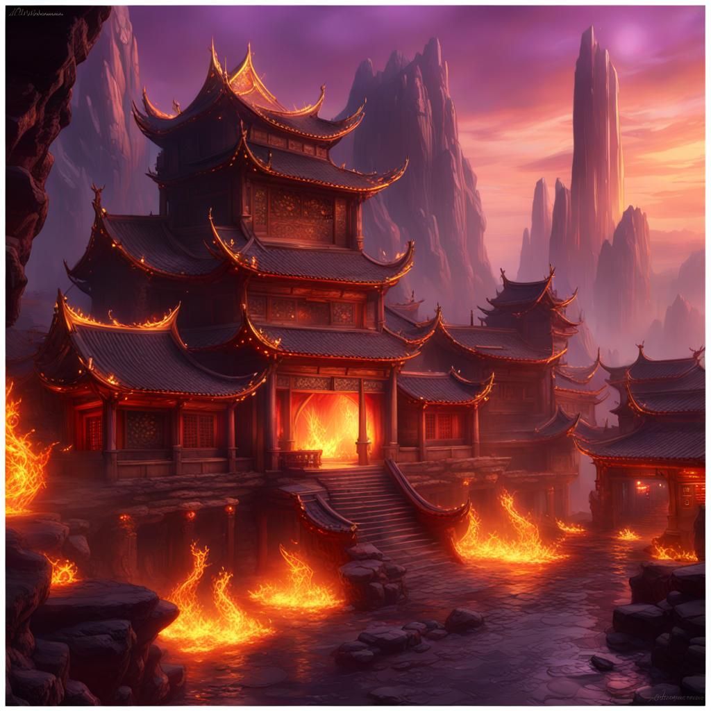 Infernal Chinese City in Dark Fantasy Style