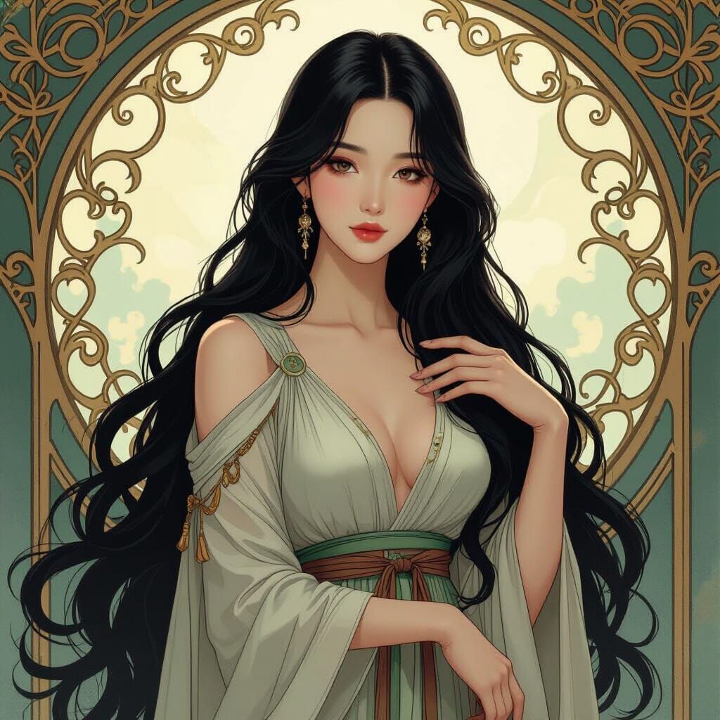 Elegant Woman in Art Nouveau Style