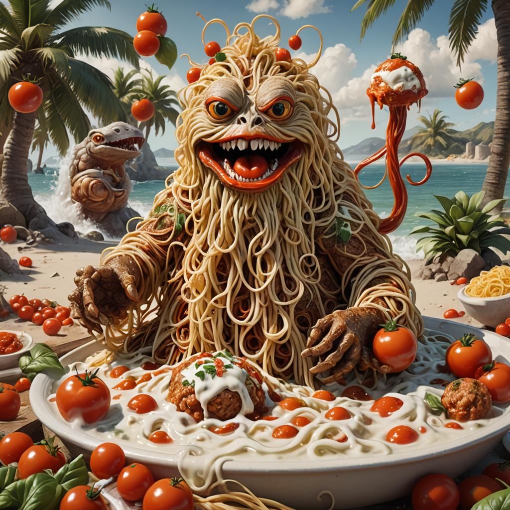 Spaghetti Monster Beach Party in 3D