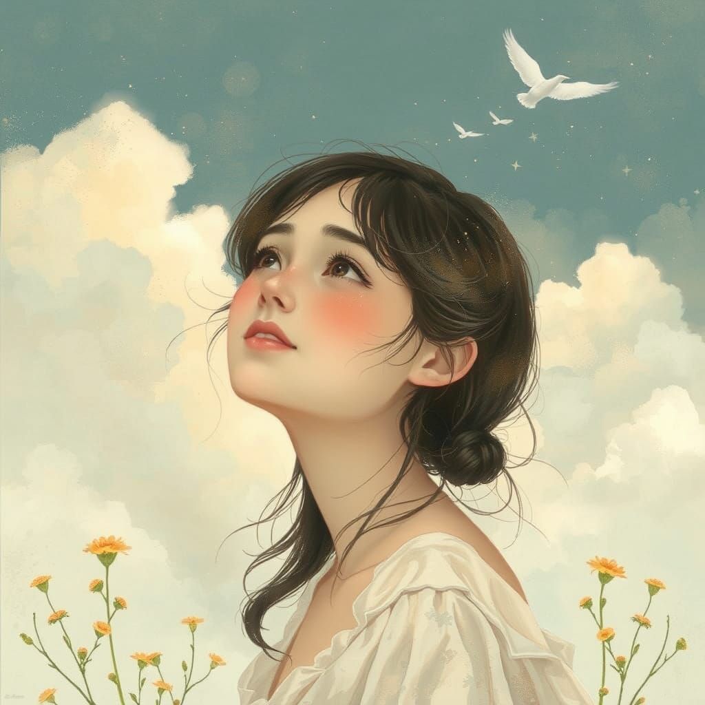 Dreamy Young Woman in Whimsical Daydream