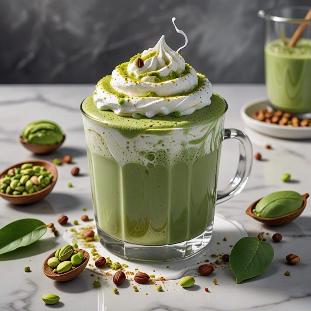 Delightful Matcha Pistachio Latte in Vibrant Food Illustrati...