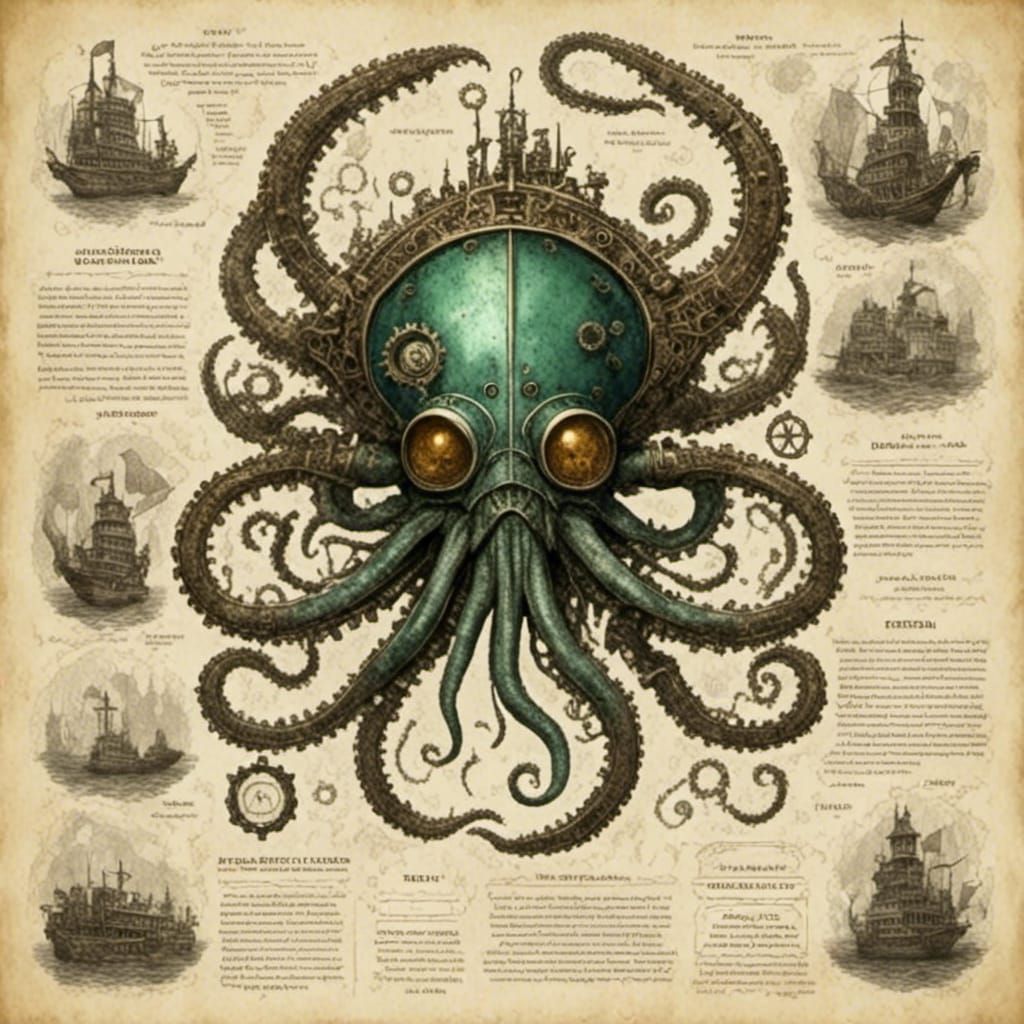 Surreal Mythpunk Kraken Guardians Ancient Deep Sea Ruins