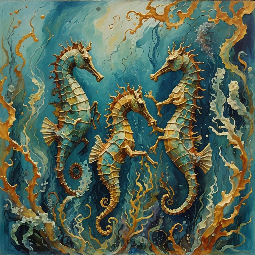 Giacometti-Inspired Abstract Seahorses Undersea