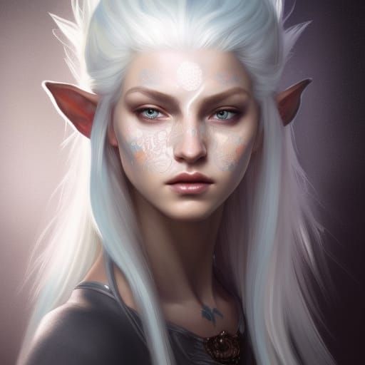 Intricate Portrait of a White-Haired Elf Princess